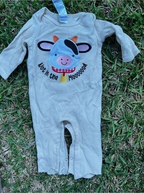Unbranded Cream Baby One-Piece with Cow Applique
